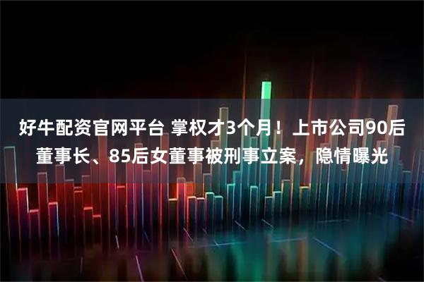 好牛配资官网平台 掌权才3个月！上市公司90后董事长、85后女董事被刑事立案，隐情曝光